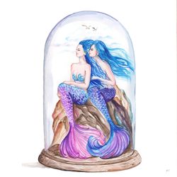 Mermaid Sisters Painting Original Mermaid Artwork Two Mermaids Art Watercolor
