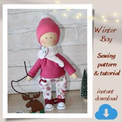 Doll sewing pattern - Pattern of a Winter boy - Rag doll sewing pattern and tutorial - Christmas gift idea
