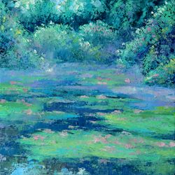 Water lilies Original Oil painting Claude Monet pond Impasto art Impressionist Landscape Home wall decor Mini art