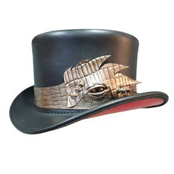Crocodile Eye Band Leather Top Hat