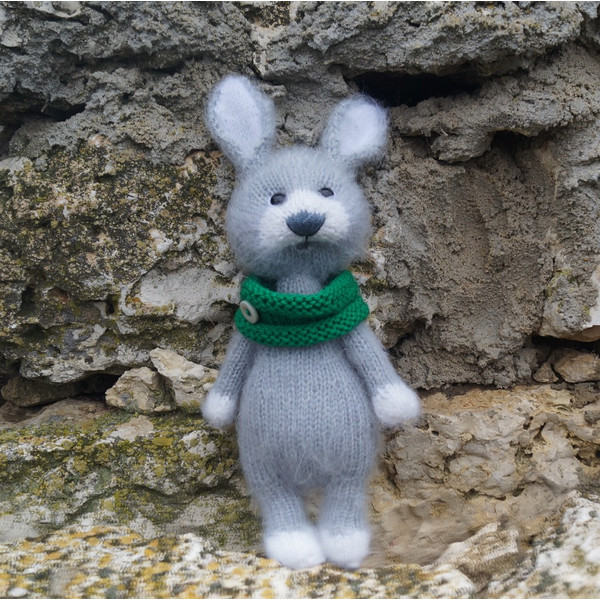knitted bunny in a scarf