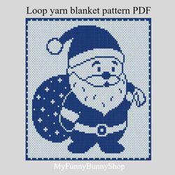 Loop yarn Finger knitted Santa Claus blanket pattern PDF Download