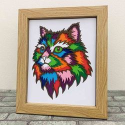 Cat 3D Layered SVG For Cardstock/ Colorful Cat Multilayer SVG/ Cat Mandala Pop Art/ Cat 3D Papercraft SVG/ For Cricut