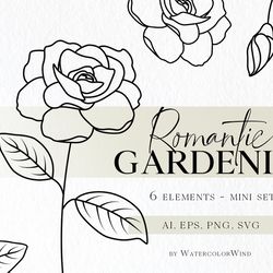 Gardenia flower SVG files clipart, minimalist floral simple doodles for instant download