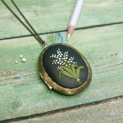 Lily of the valley locket necklace Mother's day necklace Personalized locket necklace