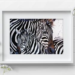 Original watercolor painting  7x10 inches 2 zebra animal horse art by Anne Gorywine