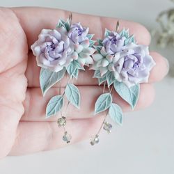 Bridal Earrings. Succulent Flower Earrings. Polymer Clay Earrings. Peony Flower Jewelry. Gift For Her. Artisan Jewelry