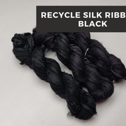 sari silk ribbon - black - silk ribbon - craft ribbon - recycled sari silk ribbon - sari silk ribbon yarn