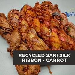 sari silk ribbon - carrot - silk ribbon - recycled sari silk ribbon - sari silk ribbon yarn - gift ribbon