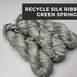 Sari Silk Ribbon - Green Spring - Silk Ribbon - Recycled Sari Silk Ribbon - Sari Silk Ribbon Yarn - Gift Ribbon
