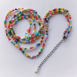 Rainbow belly chain silver clasp FREE SHIPPING Colorful Handmade waist chain ALL Sizes, waist beads, belly beads Y2k