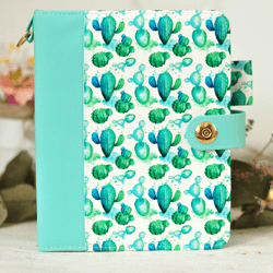 White and turquoise personalized planner binder a6 personal agenda cover handmade notebook vegan PU leather