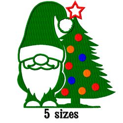 Christmas embroidery designs gnome and tree. Embroidery designs trendy. Instant download.