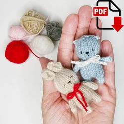 Mini animal knitting pattern. English and Russian PDF.