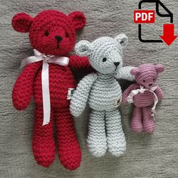 Teddy bear knitting pattern. English, German and Russian PDF.