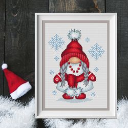 Christmas gnome girl cross stitch pattern PDF, gnome cross stitch, holiday gnome, christmas cross stitch,
