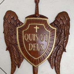 Christmas Gift St Michael's Shield. Wood Carved picture, panel. gift for him, gift for mom