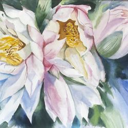 Water Lilies Watercolor Original Art Nenuphar Floral Painting Lotus Artwork
