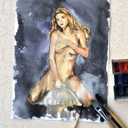 Naked Woman Art Original Watercolor Nude Painting