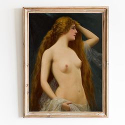 canvas art print | long red hair woman oil painting | antique woman portrait female nude art print vintage figurative