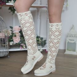 Crochet summer boots Knee high boots women Knit boots women Crochet shoes