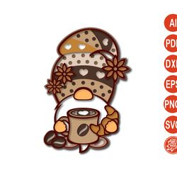 layered coffee gnome svg for cricut, cutting file, laser cutter