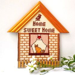 Handmade Embroidery, Home Sweet Home, Housewarming Gift, Mother Gift, Funny Welcome Sign, Cat Mom Gift, New Home Gift