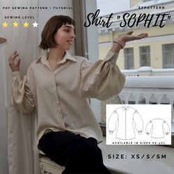 Victorian Shirt Sophie Sewing Pattern instant PDF download, Bishop Sleeve shirt