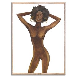 african american woman art print black woman portrait afro woman nude figure wall art watercolor painting