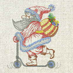 Santa scooter machine embroidery design