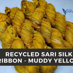 sari silk ribbon - muddy yellow - silk ribbon - recycled sari silk ribbon - sari silk ribbon yarn - gift ribbon