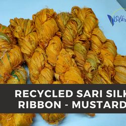 Sari Silk Ribbon - Mustard - Silk Ribbon - Recycled Sari Silk Ribbon - Sari Silk Ribbon Yarn - Gift Ribbon
