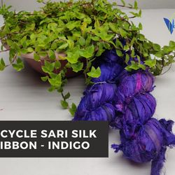 sari silk ribbon - indigo - silk ribbon - recycled sari silk ribbon - sari silk ribbon yarn - gift ribbon