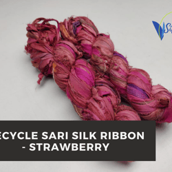 Sari Silk Ribbon - Strawberry | Recycled Sari Silk Ribbon | SilkRouteIndia