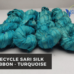 Sari Silk Ribbon - Torquoise - Sari Ribbon - Recycled Sari Silk Ribbon - SilkRouteIndia