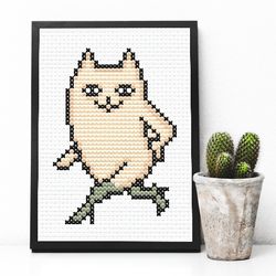 Meme cat embroidery pattern, cute cross stitch pattern PDF, fun embroidery for kids. meme embroidery for beginners