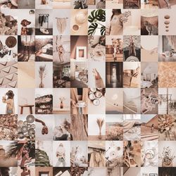 100 pcs beige wall collage kit digital download | boho beige aesthetic photo collage prints | photo wall collage set