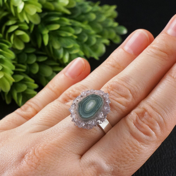 lilac-lavender-purple-ring-amethyst-ring-solar-quartz-ring-stalactite-ring-amethyst-slice-ring-gemstone-druze-geode-ring-sterling-silver-adjustable-free-size-ri
