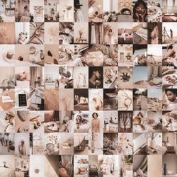 96 PCS Beige Wall Collage Kit DIGITAL DOWNLOAD | Boho Beige Aesthetic Photo Collage Prints | Photo Wall Collage Set