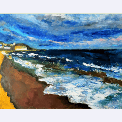 Sea Painting Original Art Beach Artwork Coastal Landscape Seaside Painting Stormy Sky Artwork Seascape Painting 6"x10"