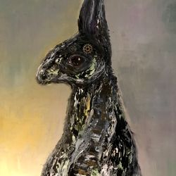 Black bunny original oil painting