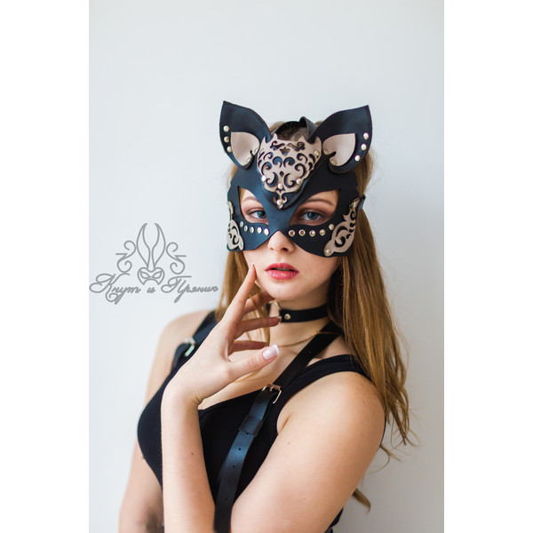 genuine leather mask, cat mask, play mask, bdsm mask, leathe - Inspire  Uplift