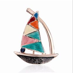 Sailing boat pin Nautical brooch Color block jewelry, Bright brooch Stain glass, Maritime jewelry gift Art pin