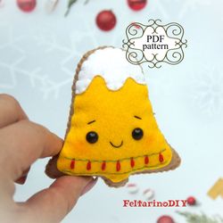 Christmas tree ornament pattern, Gingerbread bell, Felt Christmas ornaments patterns, Felt toy pattern