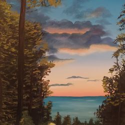 landscape painting original art oil painting seascape sunset picture wall decor