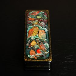 Winter birds Lacquer box hand painted wildlife decorative art Christmas gift