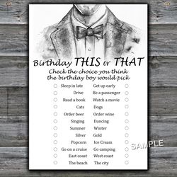 Bow Tie This or That birthday game,Birthday Games for Him, Adult Birthday Games,Printable Birthday Games for Him