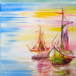 Sailboat Painting Original Oil Art On Canvas Sailboat Art Seascape Painting Seascape Oil Art 16 by 16
