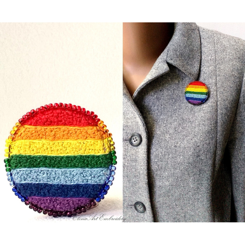 Embroidery Rainbow Unisex Brooch. Pride Pins. Best Friend Gift. Jacket Pin. Textile Colourful Jewelry. LGBT Pin. Rainbow Embroidery Necklace .jpg