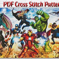 Avengers Cross Stitch Pattern / Marvel Cross Stitch Pattern / Iron Man Hulk Thor Spider Man Counted Printable PDF Chart